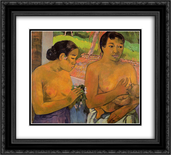 The Offering 22x20 Black Ornate Wood Framed Art Print Poster with Double Matting by Gauguin, Paul