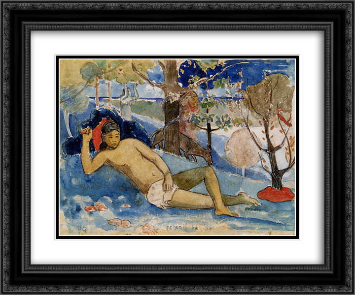The queen of beauty 24x20 Black Ornate Wood Framed Art Print Poster with Double Matting by Gauguin, Paul