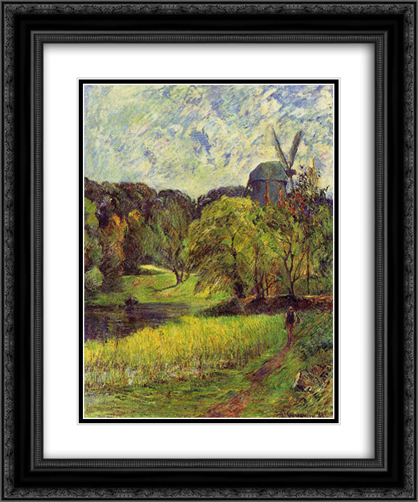 The Queen's Mill 20x24 Black Ornate Wood Framed Art Print Poster with Double Matting by Gauguin, Paul