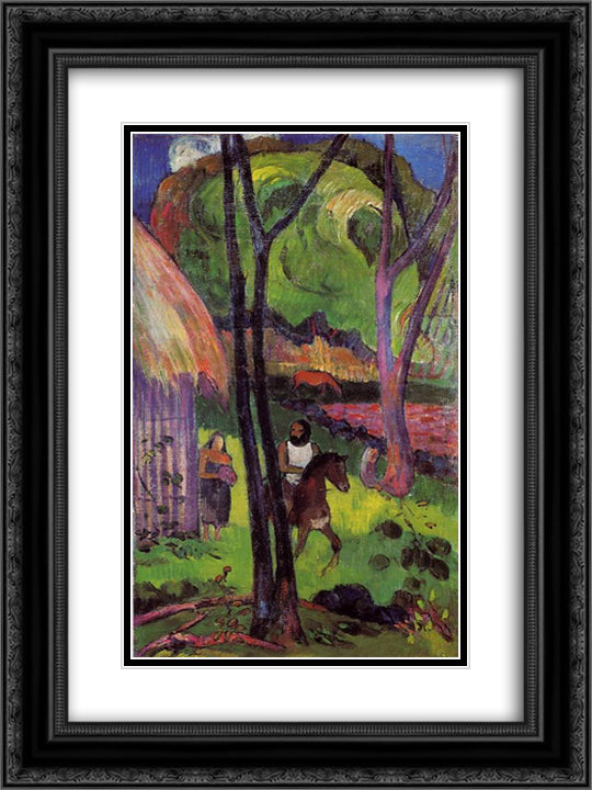 The rider in front of the hub 18x24 Black Ornate Wood Framed Art Print Poster with Double Matting by Gauguin, Paul