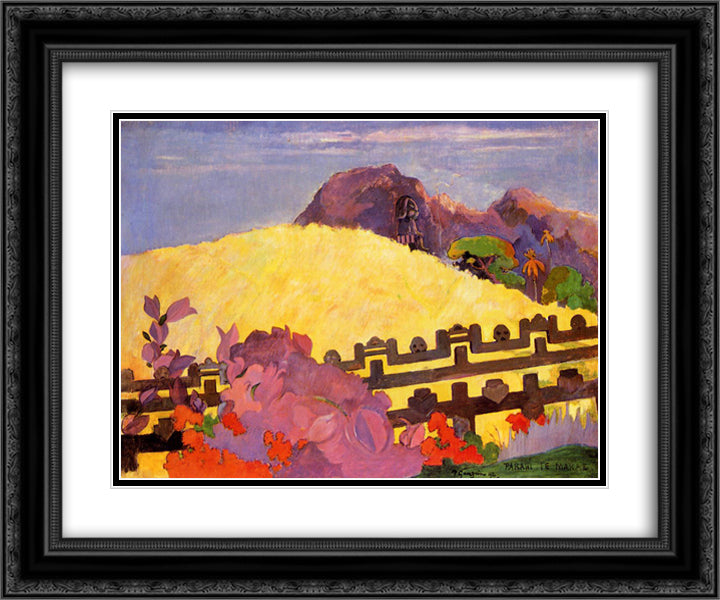 The sacred mountain 24x20 Black Ornate Wood Framed Art Print Poster with Double Matting by Gauguin, Paul