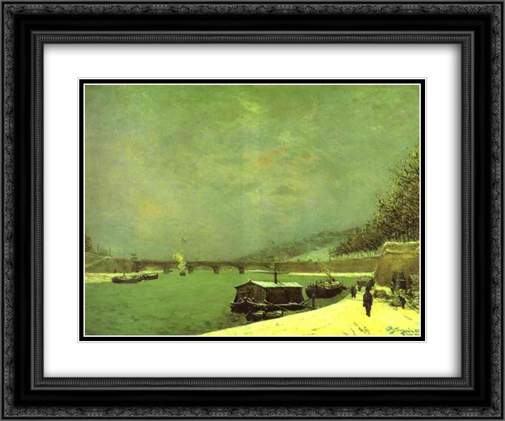 The Seine at the Pont d'Iena 24x20 Black Ornate Wood Framed Art Print Poster with Double Matting by Gauguin, Paul