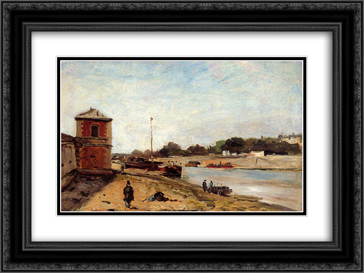 The Seine opposite the wharf de passy 24x18 Black Ornate Wood Framed Art Print Poster with Double Matting by Gauguin, Paul
