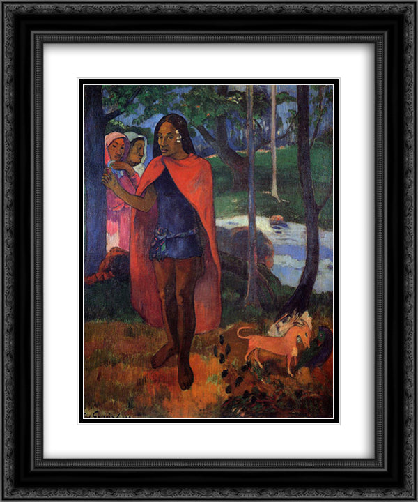 The Sorcerer of Hiva Oa (Marquesan Man in the Red Cape) 20x24 Black Ornate Wood Framed Art Print Poster with Double Matting by Gauguin, Paul