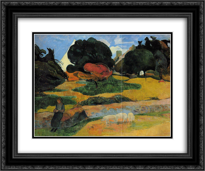 The swineherd 24x20 Black Ornate Wood Framed Art Print Poster with Double Matting by Gauguin, Paul