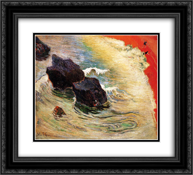 The wave 22x20 Black Ornate Wood Framed Art Print Poster with Double Matting by Gauguin, Paul
