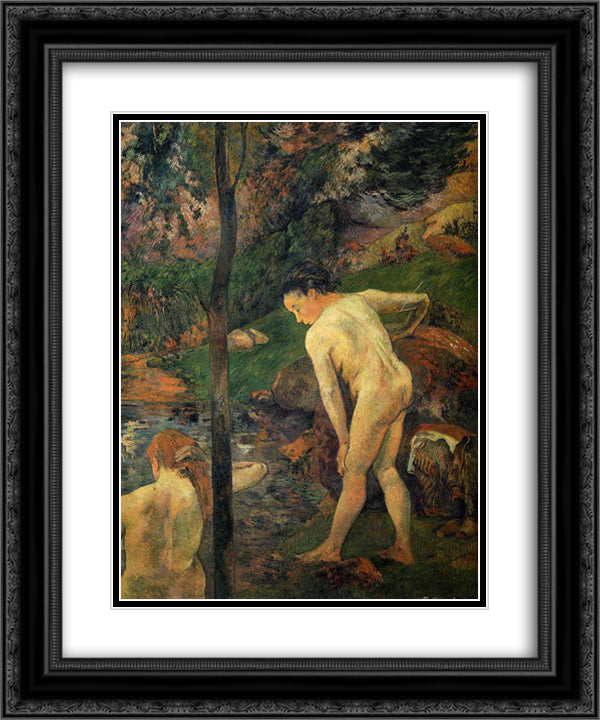 Two girls bathing 20x24 Black Ornate Wood Framed Art Print Poster with Double Matting by Gauguin, Paul