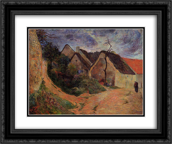 Village street, Osny 24x20 Black Ornate Wood Framed Art Print Poster with Double Matting by Gauguin, Paul
