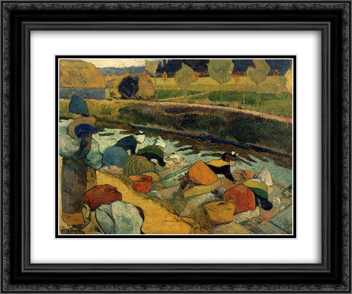Washerwomen at Roubine du Roi 24x20 Black Ornate Wood Framed Art Print Poster with Double Matting by Gauguin, Paul