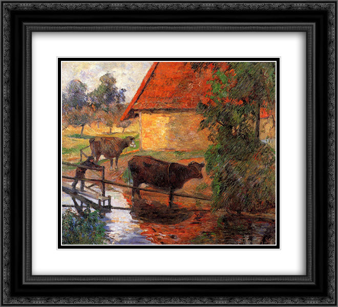 Watering place 22x20 Black Ornate Wood Framed Art Print Poster with Double Matting by Gauguin, Paul