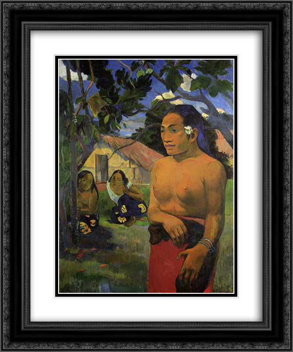 Where are you going 20x24 Black Ornate Wood Framed Art Print Poster with Double Matting by Gauguin, Paul