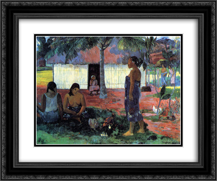 Why Are You Angry 24x20 Black Ornate Wood Framed Art Print Poster with Double Matting by Gauguin, Paul