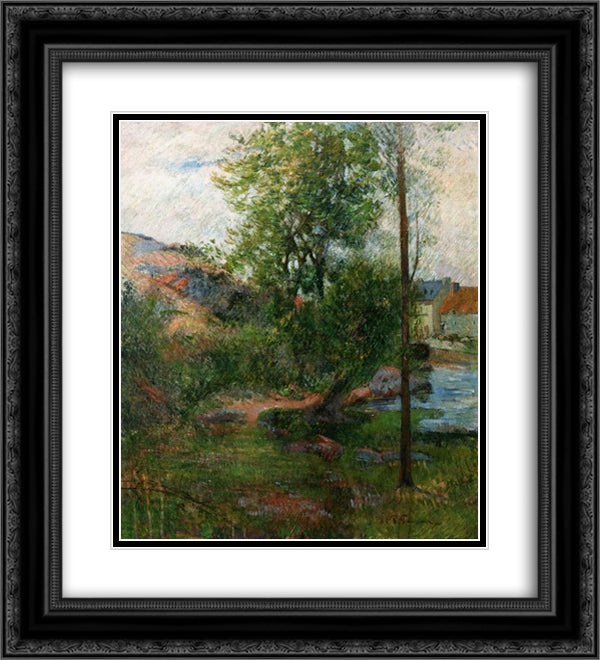 Willow by the Aven 20x22 Black Ornate Wood Framed Art Print Poster with Double Matting by Gauguin, Paul