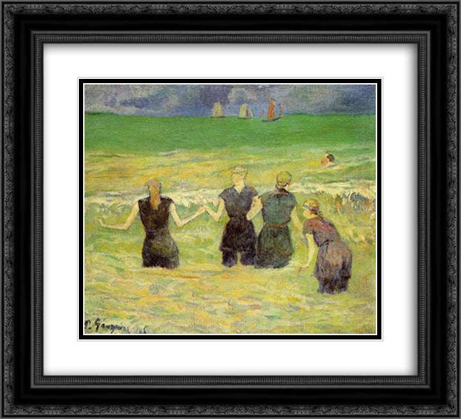 Women bathing (Dieppe) 22x20 Black Ornate Wood Framed Art Print Poster with Double Matting by Gauguin, Paul