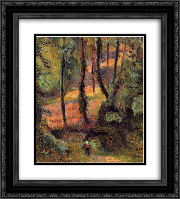 Wooded path 20x22 Black Ornate Wood Framed Art Print Poster with Double Matting by Gauguin, Paul