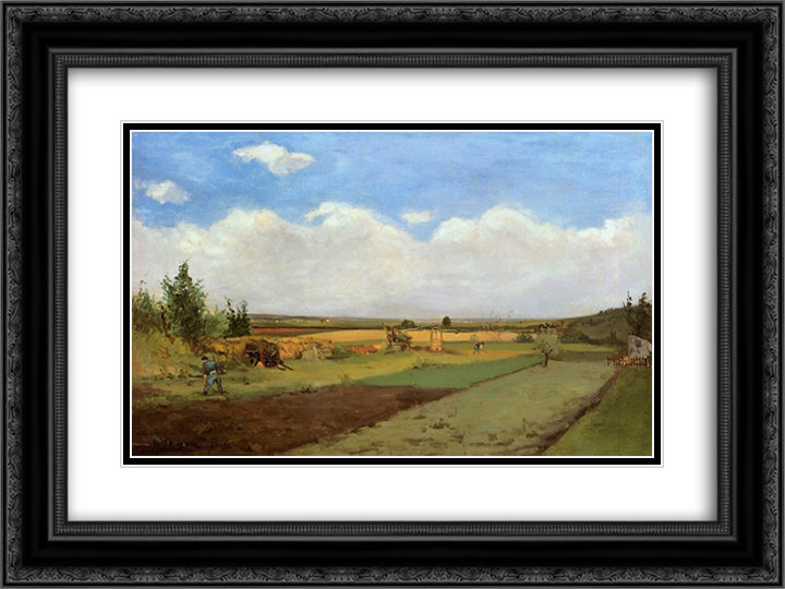 Working the land 24x18 Black Ornate Wood Framed Art Print Poster with Double Matting by Gauguin, Paul
