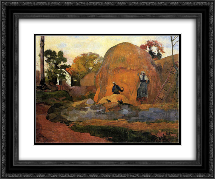 Yellow Haystacks (Golden Harvest) 24x20 Black Ornate Wood Framed Art Print Poster with Double Matting by Gauguin, Paul