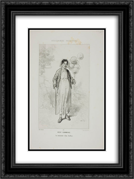 Physionomies Parisiennes Petit Commerce. La Monnaie d'un Ballon 18x24 Black Ornate Wood Framed Art Print Poster with Double Matting by Gavarni, Paul