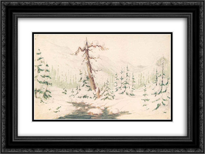 A Winter Scene in the Rockies 24x18 Black Ornate Wood Framed Art Print Poster with Double Matting by Kane, Paul