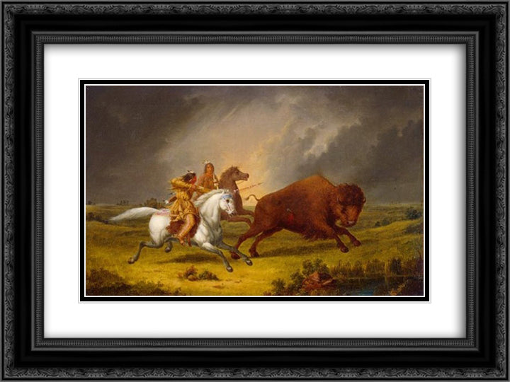 Assiniboine Hunting Buffalo 24x18 Black Ornate Wood Framed Art Print Poster with Double Matting by Kane, Paul