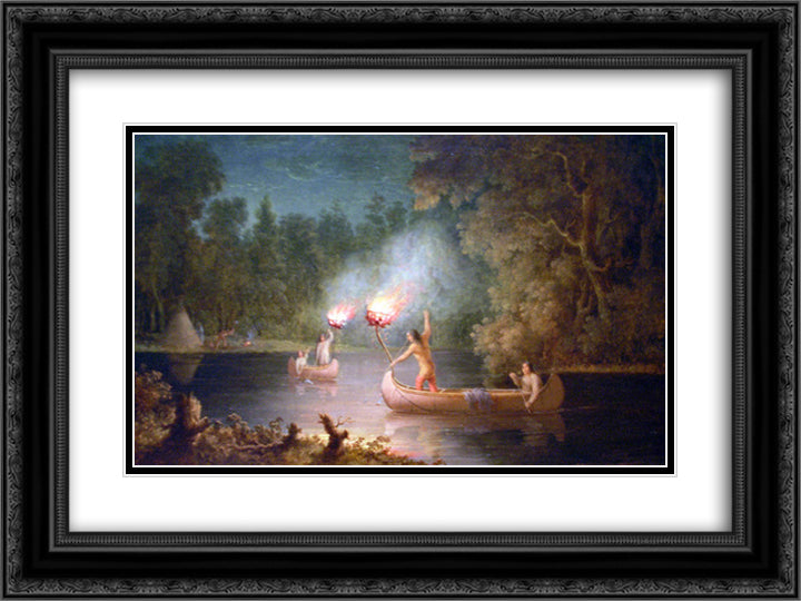 Hunting Fish 24x18 Black Ornate Wood Framed Art Print Poster with Double Matting by Kane, Paul