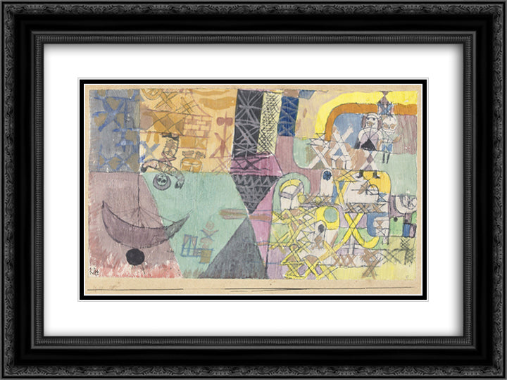 Asian entertainers 24x18 Black Ornate Wood Framed Art Print Poster with Double Matting by Klee, Paul
