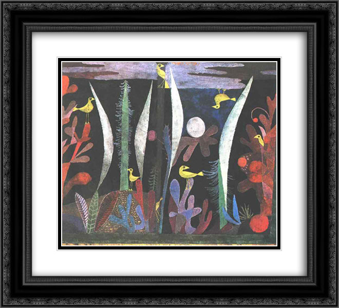 Landscape with Yellow Birds 22x20 Black Ornate Wood Framed Art Print Poster with Double Matting by Klee, Paul