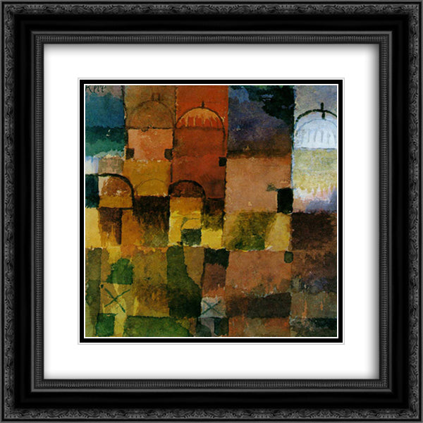 Red and White Domes 20x20 Black Ornate Wood Framed Art Print Poster with Double Matting by Klee, Paul