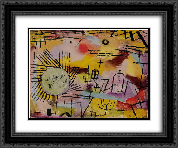 Rising Sun 24x20 Black Ornate Wood Framed Art Print Poster with Double Matting by Klee, Paul