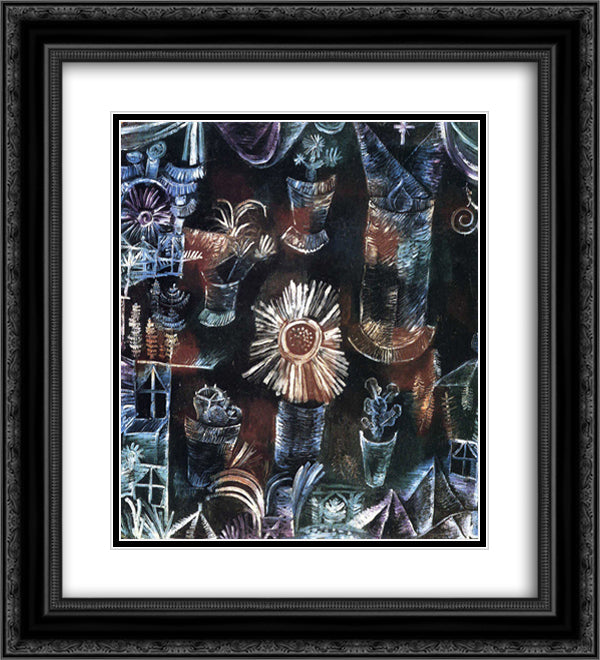 Still Life with Thistle Bloom 20x22 Black Ornate Wood Framed Art Print Poster with Double Matting by Klee, Paul