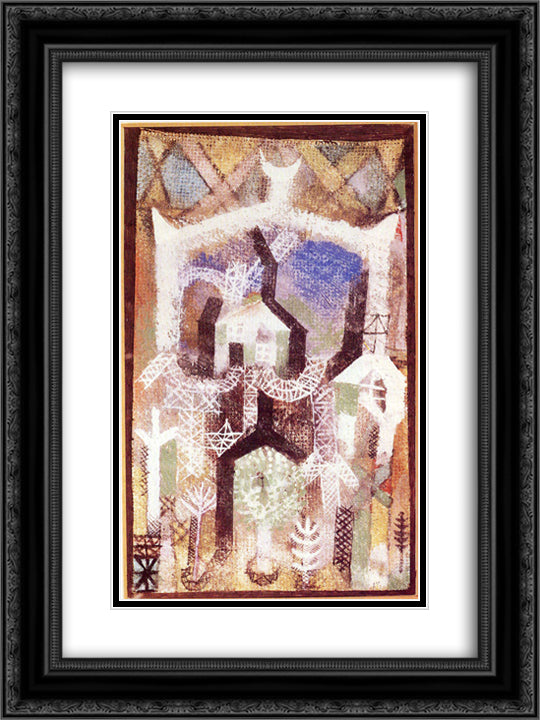 Summer houses 18x24 Black Ornate Wood Framed Art Print Poster with Double Matting by Klee, Paul