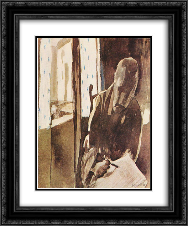 The signatories to the window (The artist at the window) 20x24 Black Ornate Wood Framed Art Print Poster with Double Matting by Klee, Paul