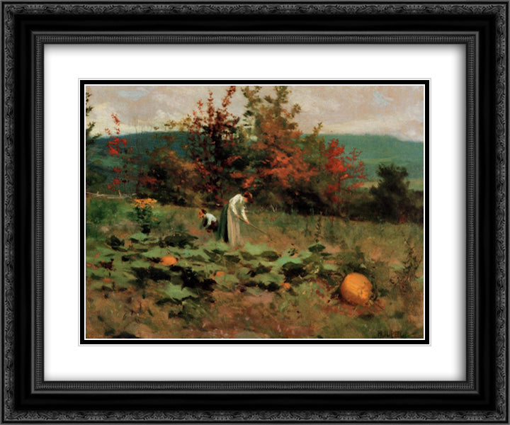 Pumpkin Patch 24x20 Black Ornate Wood Framed Art Print Poster with Double Matting by Peel, Paul