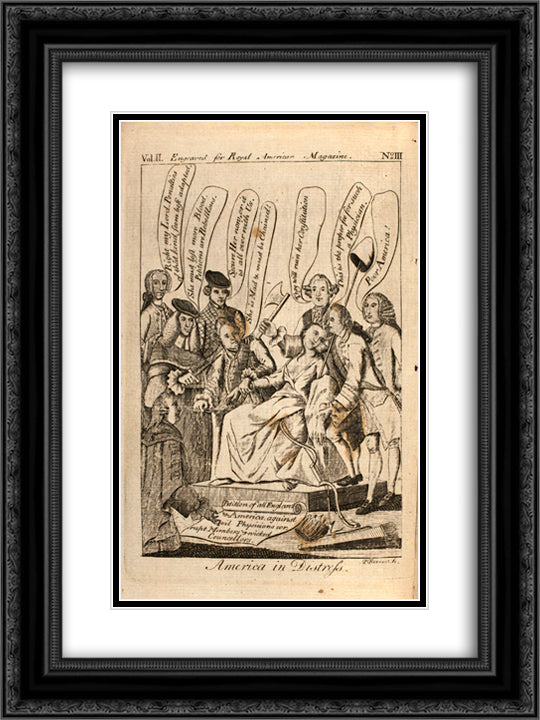 America in Distress 18x24 Black Ornate Wood Framed Art Print Poster with Double Matting by Revere, Paul