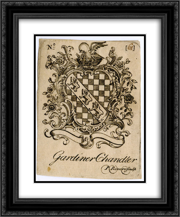 Gardiner Chandler Bookplate 20x24 Black Ornate Wood Framed Art Print Poster with Double Matting by Revere, Paul