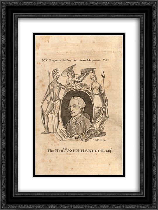 John Hancock 18x24 Black Ornate Wood Framed Art Print Poster with Double Matting by Revere, Paul