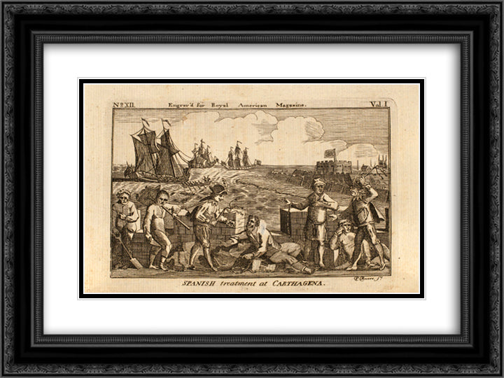Spanish Treatment 24x18 Black Ornate Wood Framed Art Print Poster with Double Matting by Revere, Paul