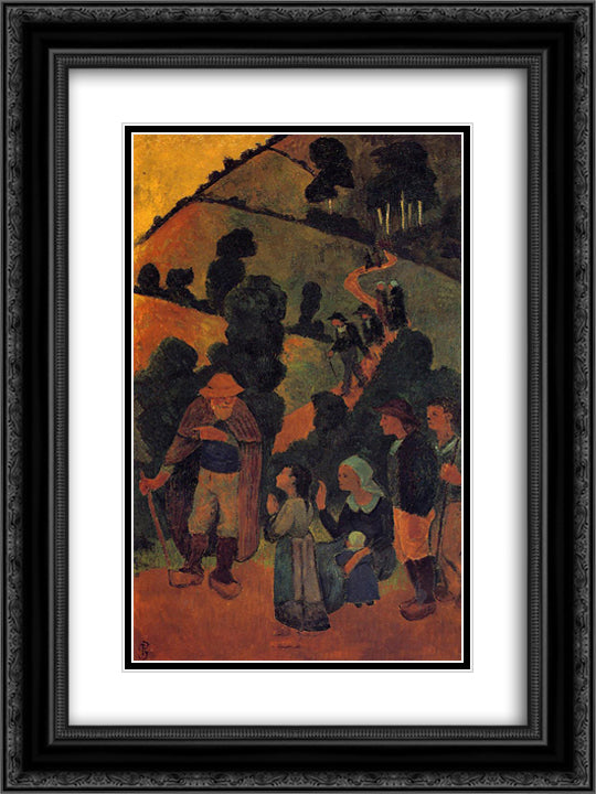 Bretons on a Path 18x24 Black Ornate Wood Framed Art Print Poster with Double Matting by Serusier, Paul