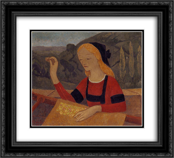 Embroiderer in a Landscape of Chateauneuf 22x20 Black Ornate Wood Framed Art Print Poster with Double Matting by Serusier, Paul