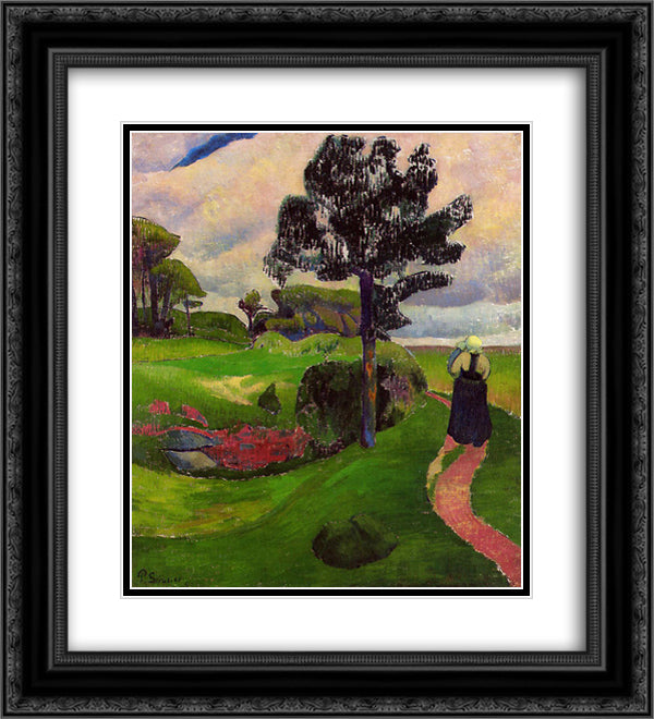 Mother and Child on a Breton Landscape 20x22 Black Ornate Wood Framed Art Print Poster with Double Matting by Serusier, Paul