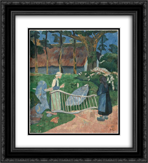 The flowered barrier 20x22 Black Ornate Wood Framed Art Print Poster with Double Matting by Serusier, Paul