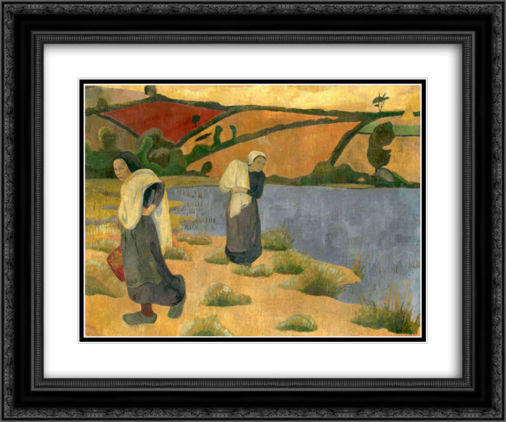 Washerwomen at the Laita River, near Pouldu 24x20 Black Ornate Wood Framed Art Print Poster with Double Matting by Serusier, Paul