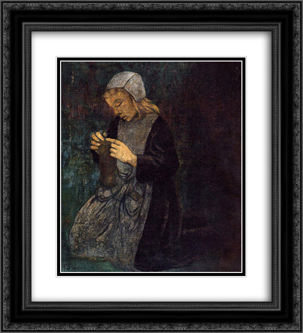 Young Breton (The Little Knitter) 20x22 Black Ornate Wood Framed Art Print Poster with Double Matting by Serusier, Paul