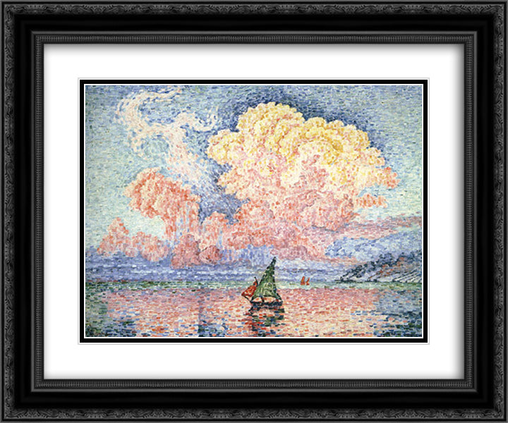 Antibes, the Pink Cloud 24x20 Black Ornate Wood Framed Art Print Poster with Double Matting by Signac, Paul