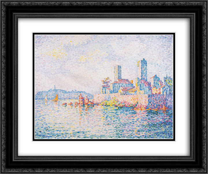 Antibes, the towers 24x20 Black Ornate Wood Framed Art Print Poster with Double Matting by Signac, Paul