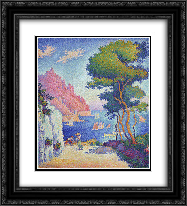 Capo di Noli 20x22 Black Ornate Wood Framed Art Print Poster with Double Matting by Signac, Paul