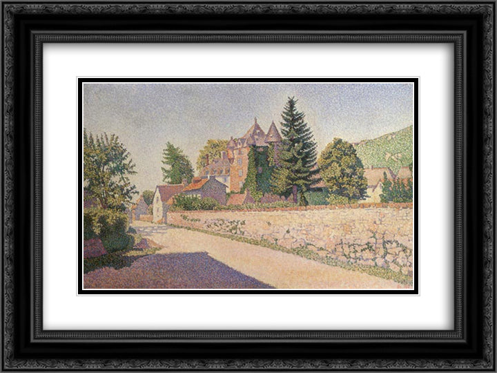 Chateau de Comblat 24x18 Black Ornate Wood Framed Art Print Poster with Double Matting by Signac, Paul