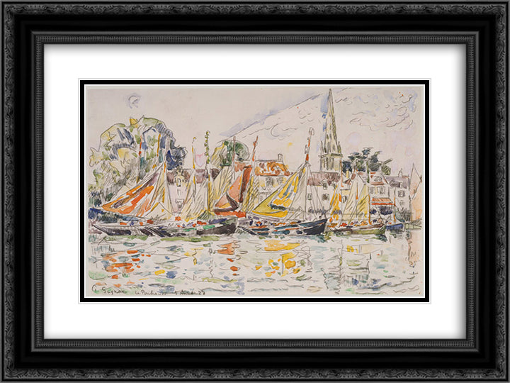 Fisihing Boats 24x18 Black Ornate Wood Framed Art Print Poster with Double Matting by Signac, Paul