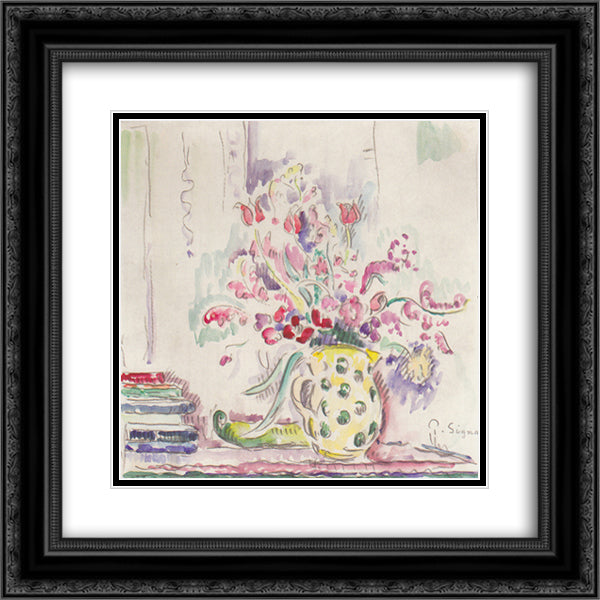 Floral still life 20x20 Black Ornate Wood Framed Art Print Poster with Double Matting by Signac, Paul