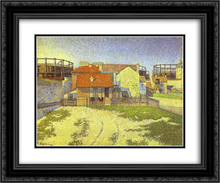 Gasometers at Clichy 24x20 Black Ornate Wood Framed Art Print Poster with Double Matting by Signac, Paul